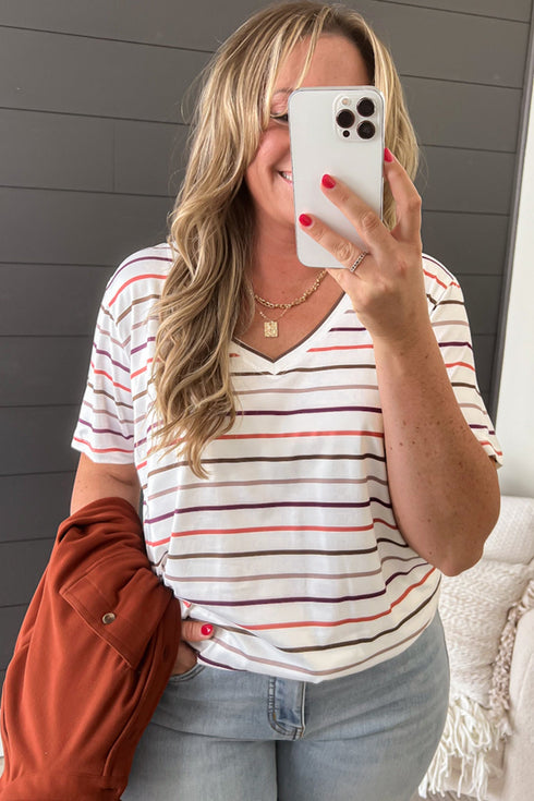 Southern Belle Striped V Neck Patterned Tee