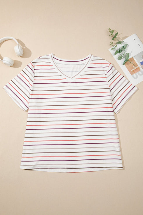 Southern Belle Striped V Neck Patterned Tee