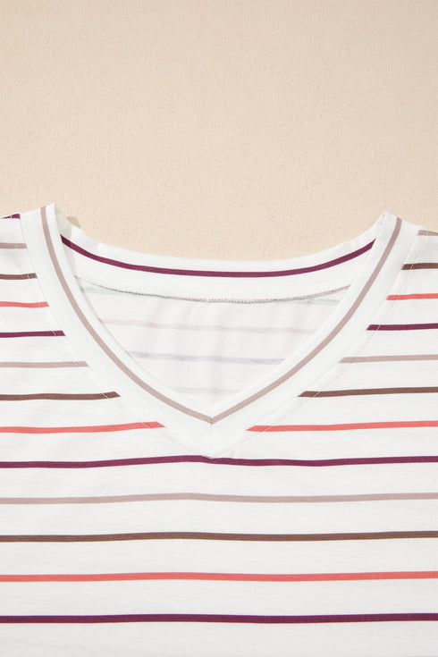 Southern Belle Striped V Neck Patterned Tee