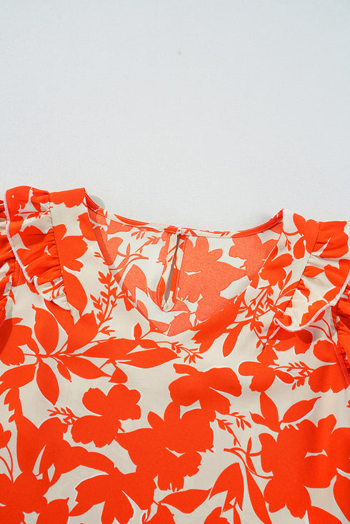 Southern Belle Style Floral Print Ruffle Sleeve Top