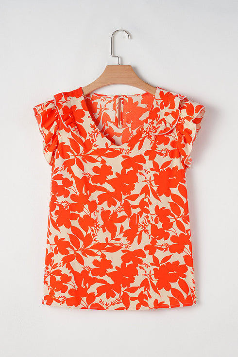 Southern Belle Style Floral Print Ruffle Sleeve Top