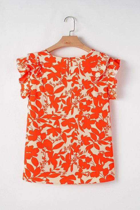 Southern Belle Style Floral Print Ruffle Sleeve Top