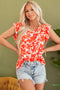 Southern Belle Style Floral Print Ruffle Sleeve Top