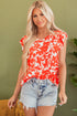 Southern Belle Style Floral Print Ruffle Sleeve Top
