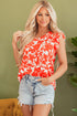 Southern Belle Style Floral Print Ruffle Sleeve Top