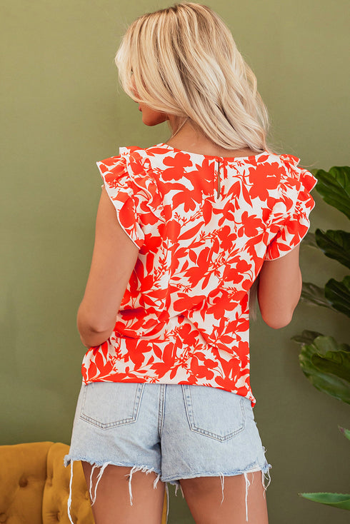 Southern Belle Style Floral Print Ruffle Sleeve Top