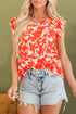 Southern Belle Style Floral Print Ruffle Sleeve Top