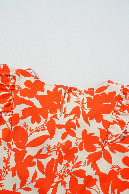 Southern Belle Style Floral Print Ruffle Sleeve Top