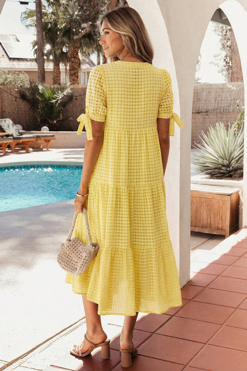 Southern Belle Textured Bow Tie Tiered Midi Dress