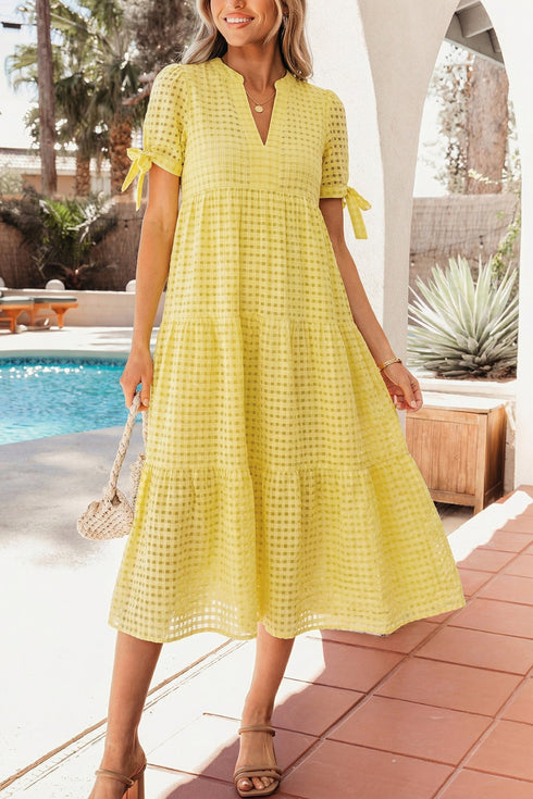 Southern Belle Textured Bow Tie Tiered Midi Dress