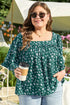 Southern Belle Textured Floral Print Square Neck Ruffled Blouse