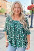 Southern Belle Textured Floral Print Square Neck Ruffled Blouse