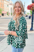 Southern Belle Textured Floral Print Square Neck Ruffled Blouse