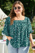 Southern Belle Textured Floral Print Square Neck Ruffled Blouse