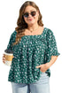 Southern Belle Textured Floral Print Square Neck Ruffled Blouse