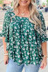 Southern Belle Textured Floral Print Square Neck Ruffled Blouse
