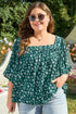 Southern Belle Textured Floral Print Square Neck Ruffled Blouse