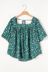 Southern Belle Textured Floral Print Square Neck Ruffled Blouse
