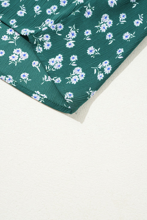 Southern Belle Textured Floral Print Square Neck Ruffled Blouse
