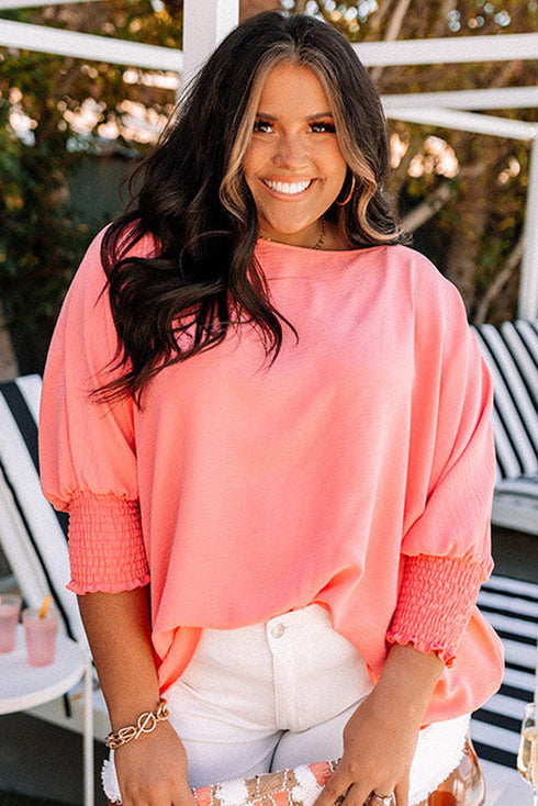 Southern Belle Textured Shirred Cuff Half Sleeve Blouse