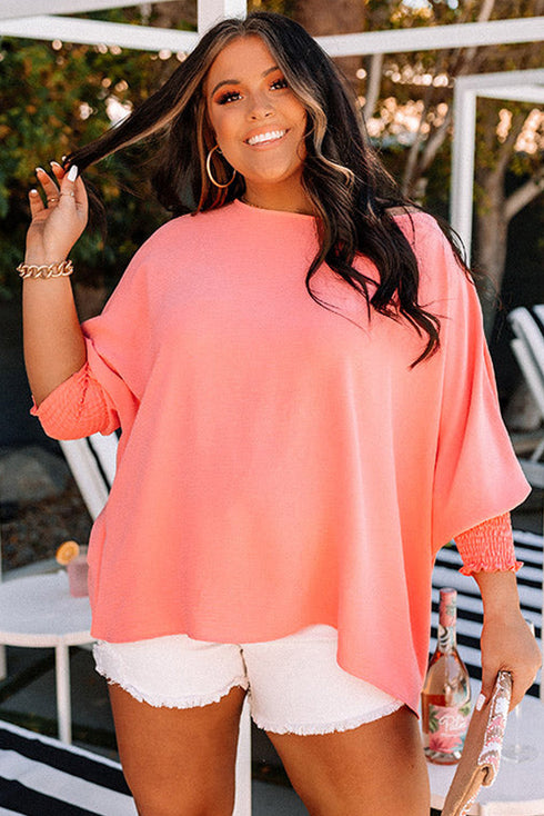 Southern Belle Textured Shirred Cuff Half Sleeve Blouse
