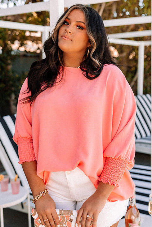 Southern Belle Textured Shirred Cuff Half Sleeve Blouse