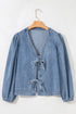 Southern Belle Tie Front Puff Sleeve Denim Blouse