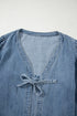 Southern Belle Tie Front Puff Sleeve Denim Blouse