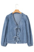 Southern Belle Tie Front Puff Sleeve Denim Blouse