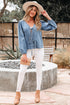 Southern Belle Tie Front Puff Sleeve Denim Blouse