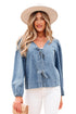 Southern Belle Tie Front Puff Sleeve Denim Blouse