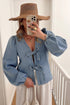 Southern Belle Tie Front Puff Sleeve Denim Blouse