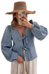 Southern Belle Tie Front Puff Sleeve Denim Blouse