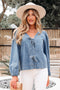 Southern Belle Tie Front Puff Sleeve Denim Blouse