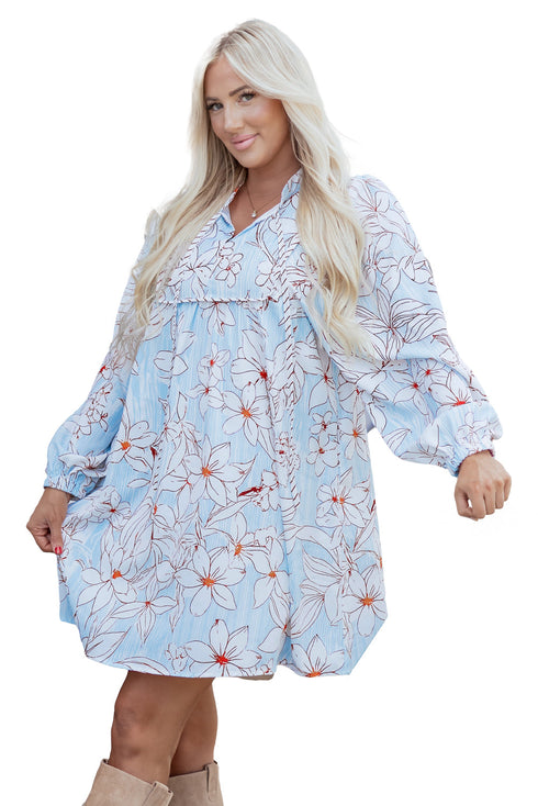 Southern Belle Tie Neck Three Quarter Sleeve Floral Dress