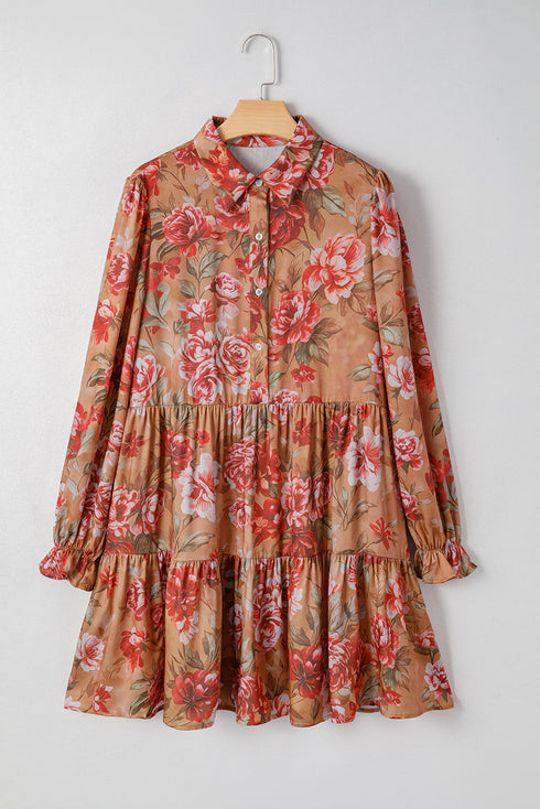 Southern Belle Vintage Print Long Sleeve Ruffle Mini Floral Dress