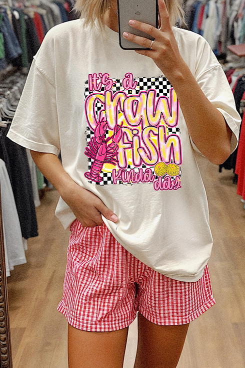 Southern Crawfish Boil Checkered Print Graphic Tee Shirt