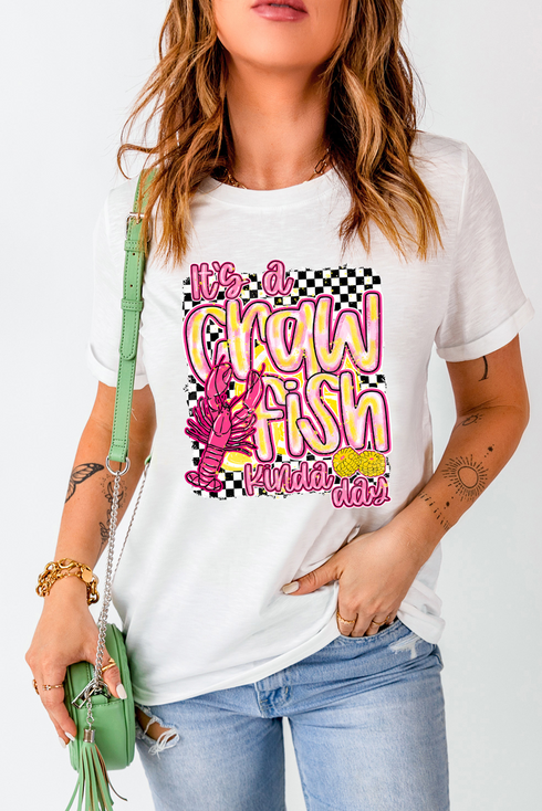 Southern Crawfish Boil Checkered Print Graphic Tee Shirt