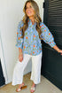 Southern Floral Print Bracelet Sleeve Button Down Casual Shirt