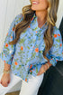 Southern Floral Print Bracelet Sleeve Button Down Casual Shirt