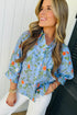 Southern Floral Print Bracelet Sleeve Button Down Casual Shirt