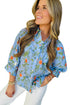 Southern Floral Print Bracelet Sleeve Button Down Casual Shirt