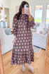 Southern Floral Print Button Front Ruffle Hem Midi Dress