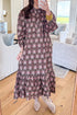 Southern Floral Print Button Front Ruffle Hem Midi Dress