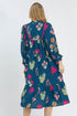 Southern Floral Print Gathered Neckline Seven Eighth Sleeve Midi Dress