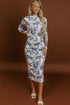 Southern Floral Print Long Sleeve Bodycon Sheath Midi Dress