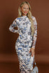 Southern Floral Print Long Sleeve Bodycon Sheath Midi Dress