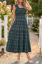 Southern Plaid Ruffle Sleeveless Shirred Bodice Tiered Midi Dress