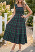 Southern Plaid Ruffle Sleeveless Shirred Bodice Tiered Midi Dress