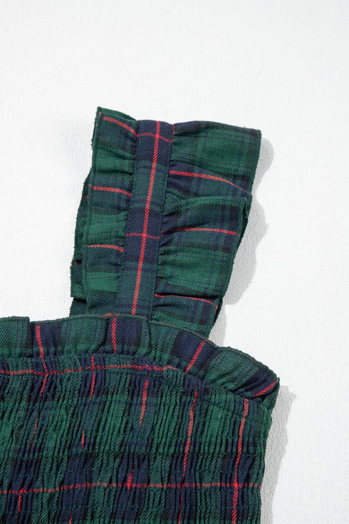 Southern Plaid Ruffle Sleeveless Shirred Bodice Tiered Midi Dress